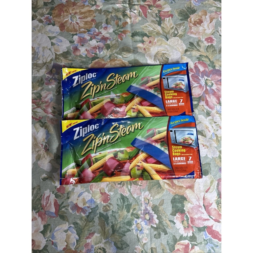 2 Sealed Ziploc Zip'N Steam Large Steam Cooking Bags Microwave Discontinued